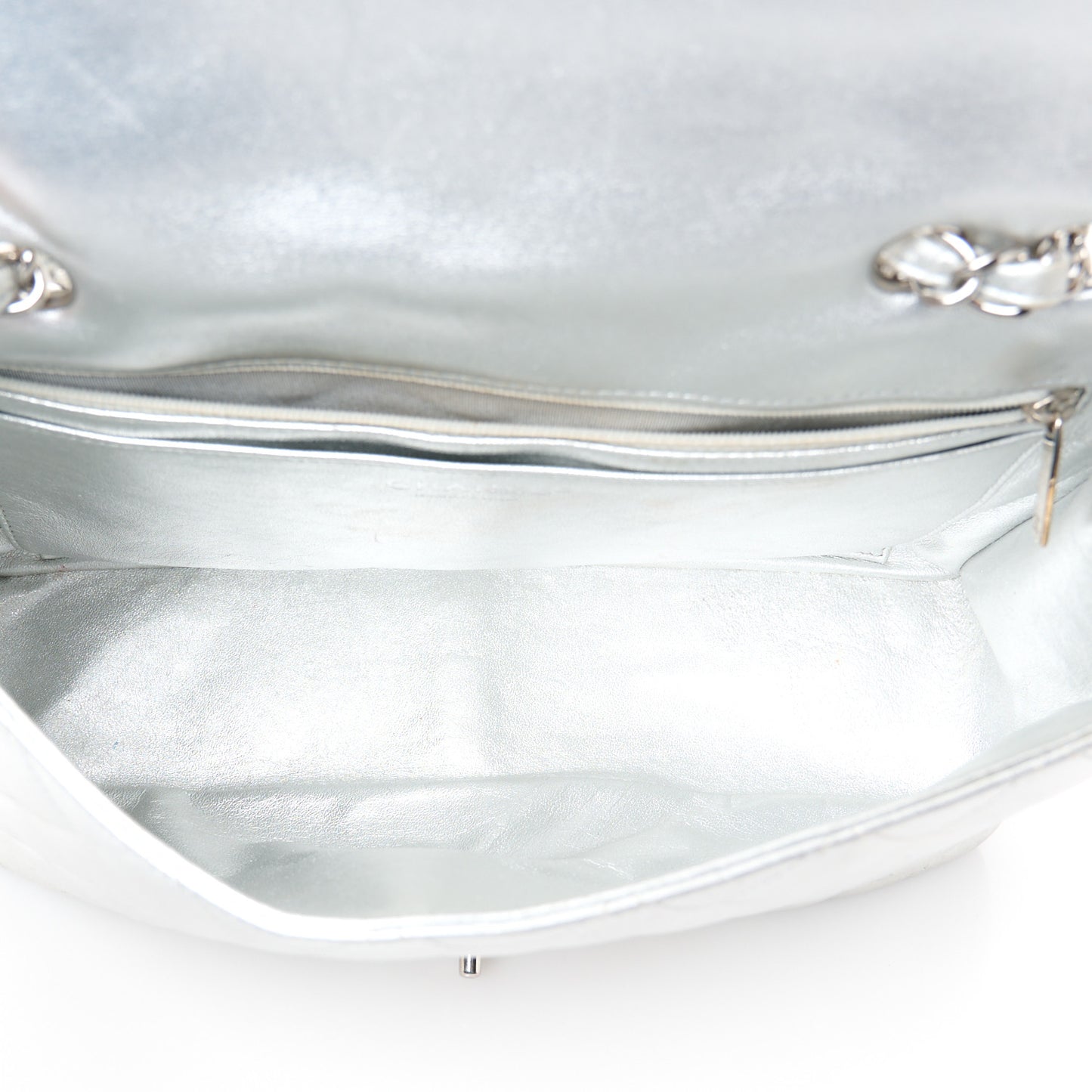 Metallic Lambskin Quilted Jumbo Single Flap Silver