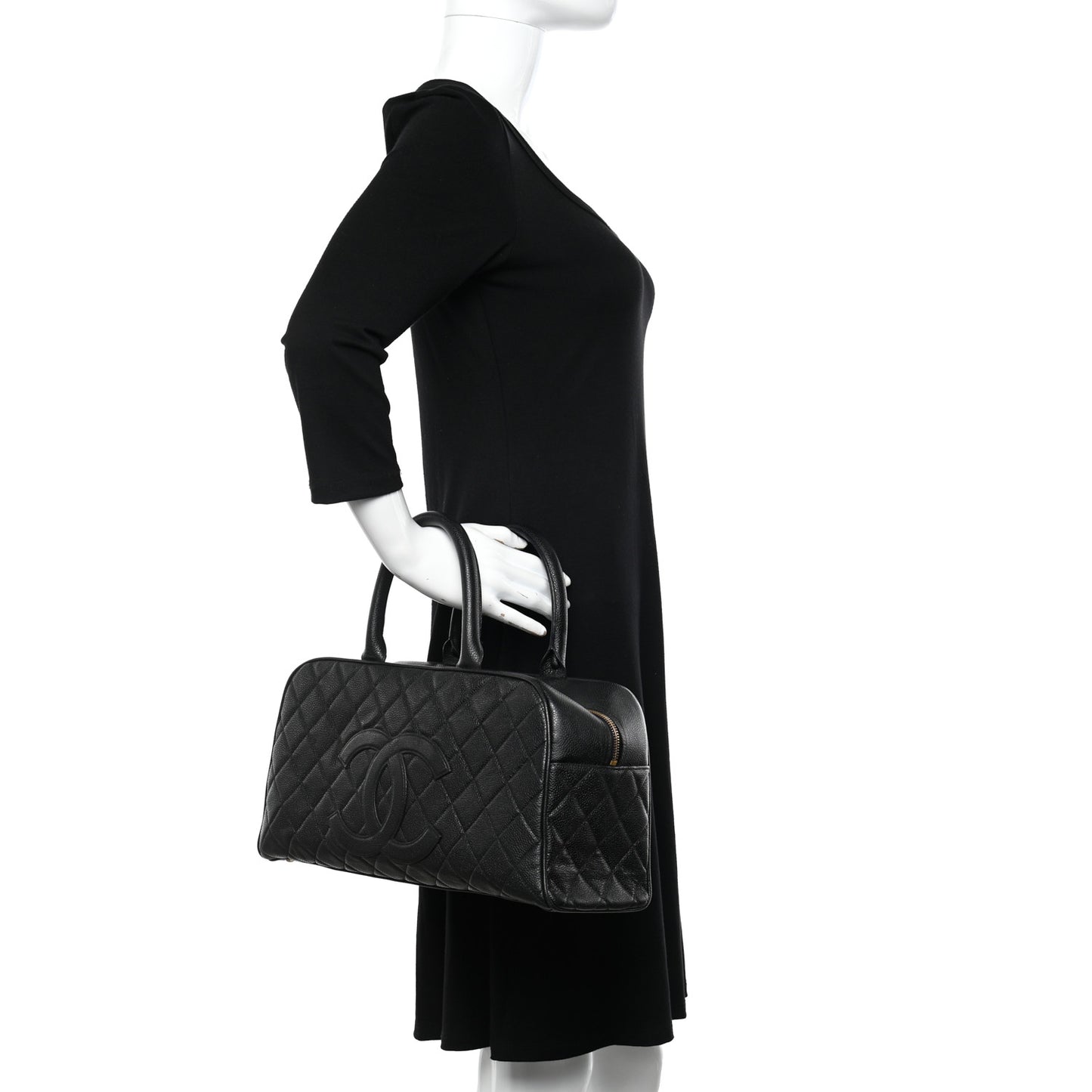 Caviar Quilted Large Bowler Black