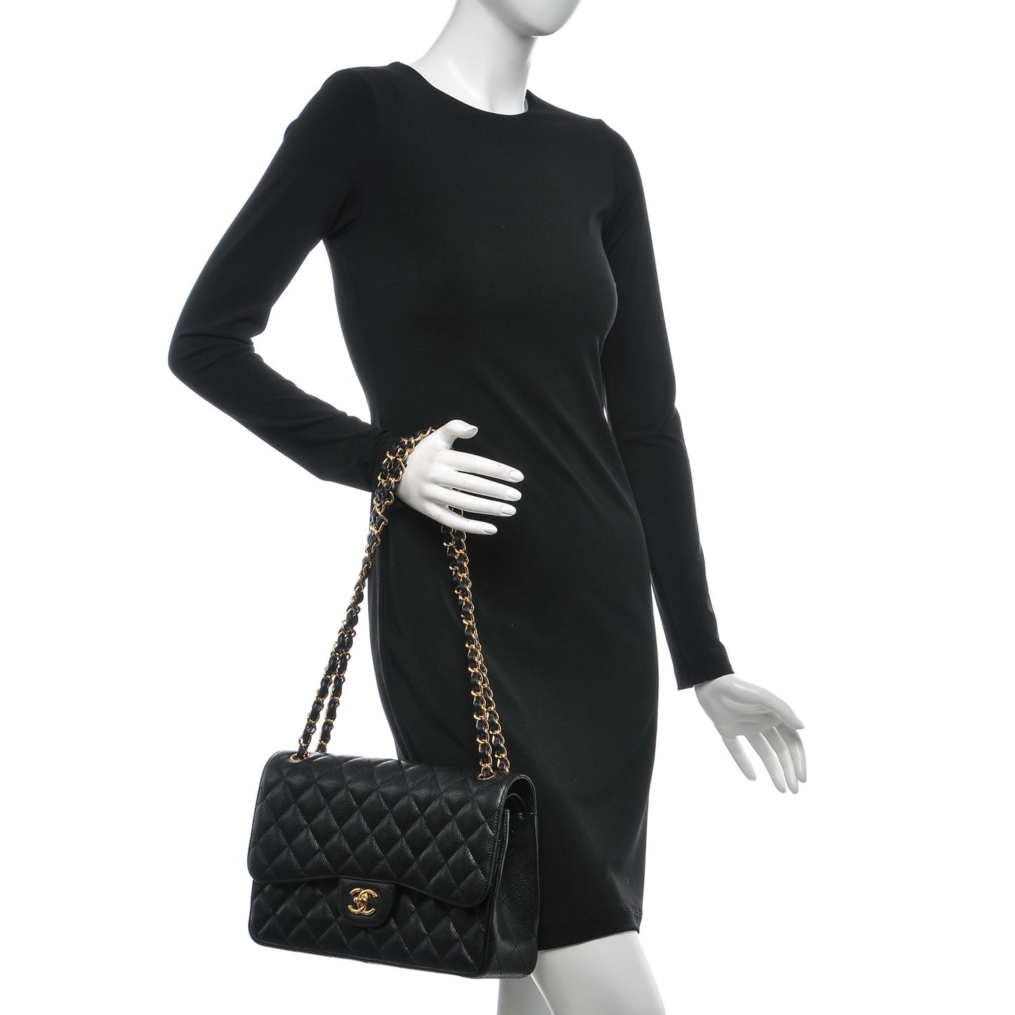 Caviar Quilted Jumbo Double Flap Black