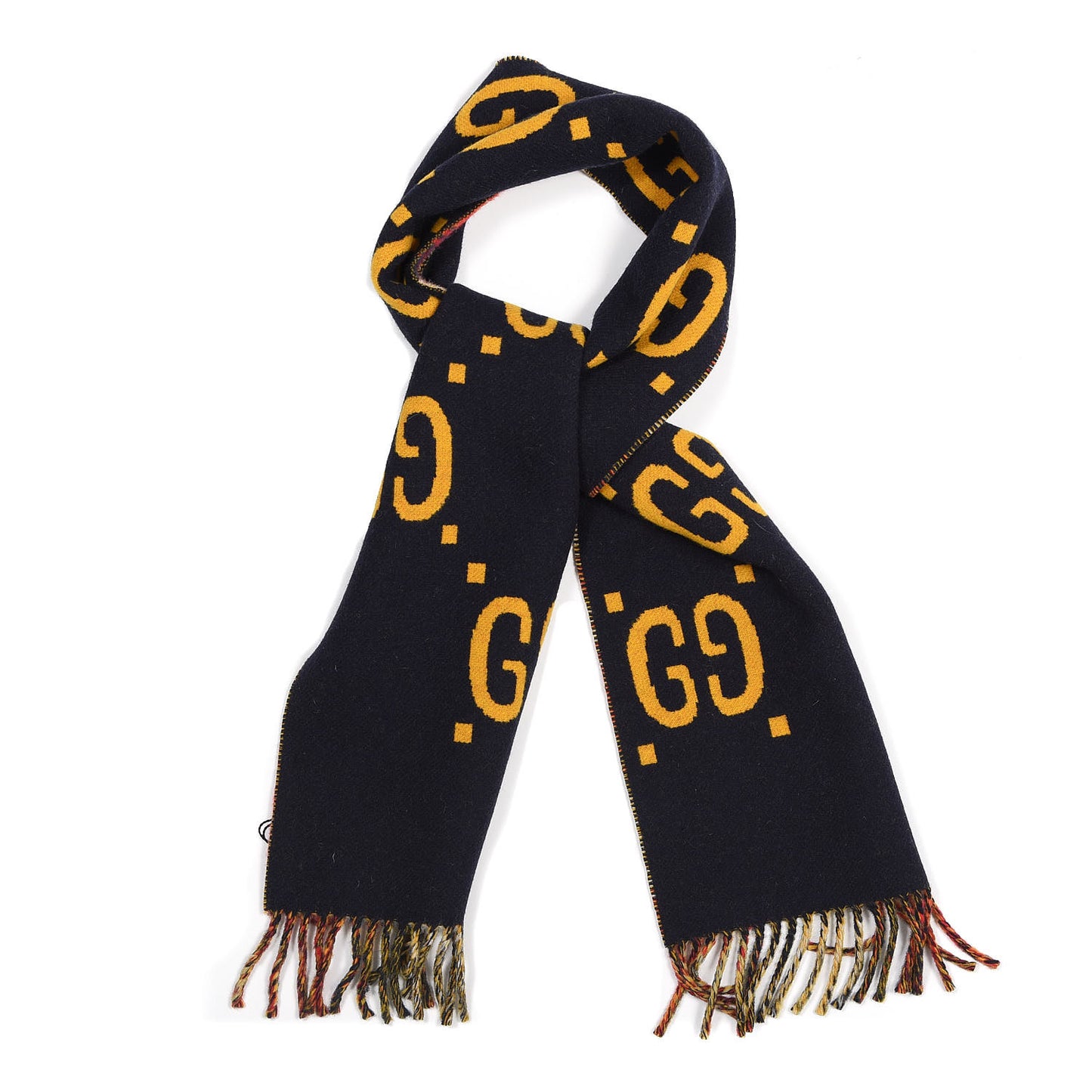 Wool GG Monogram Plaid Tartan Free Scarf Navy Red
