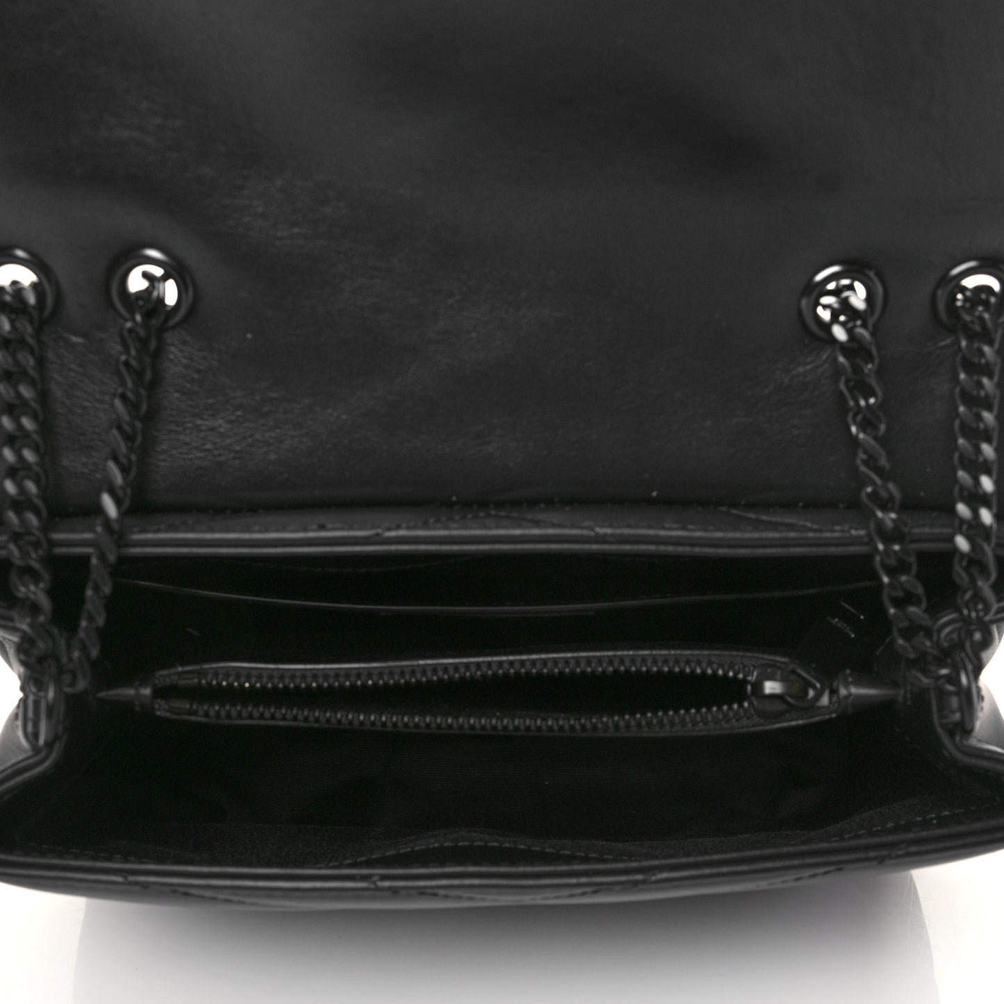 Calfskin Y Quilted Monogram Monochrome Small Loulou Chain Satchel Black