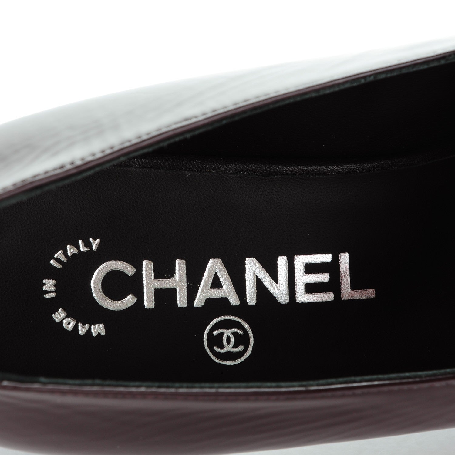 Chanel Crackled Goatskin Lambskin Cap Toe CC Charm Moccasin Loafers 37.5 Dark Burgundy Navy 7 of 7