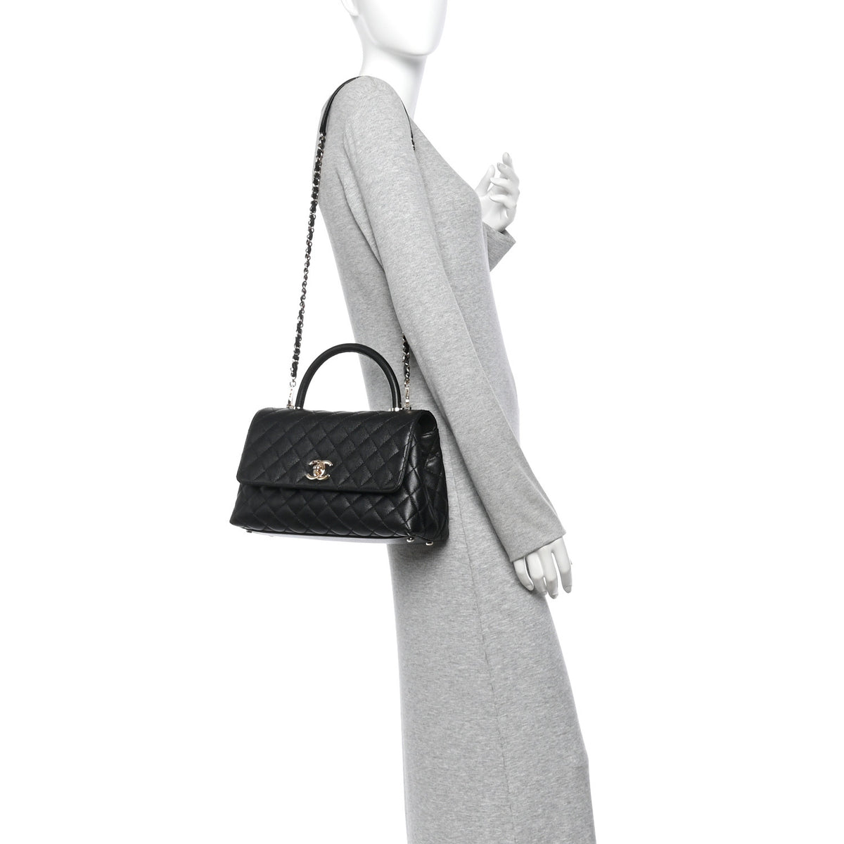 Caviar Quilted Small Coco Handle Flap Black