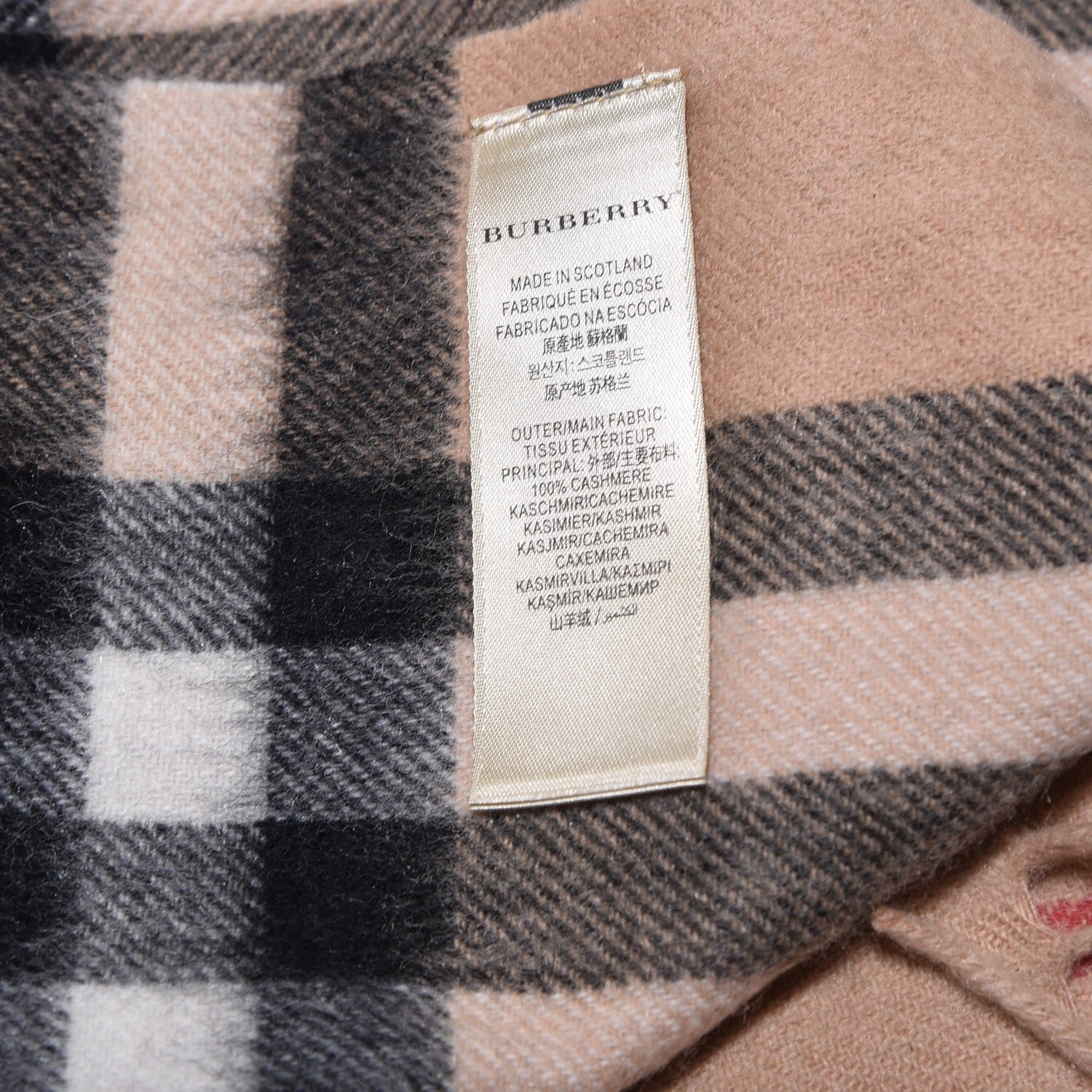 Burberry Cashmere Embroidered Oscar Giant Check Fringe Scarf Camel 7 of 7