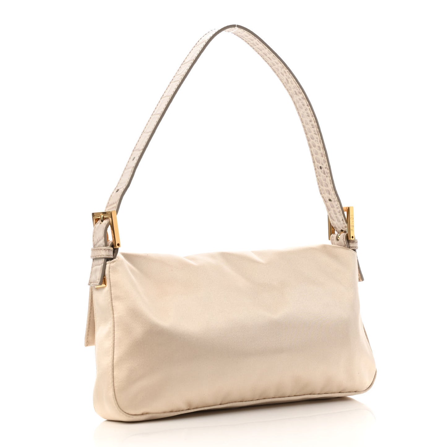 Satin Calfskin Crystal Crocodile Embossed Baguette Beige Pietra
