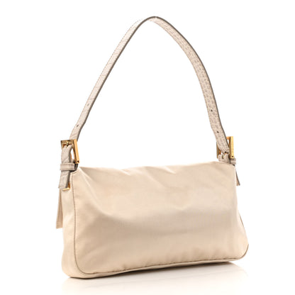 Fendi Satin Calfskin Crystal Crocodile Embossed Baguette Beige Pietra 3 of 10