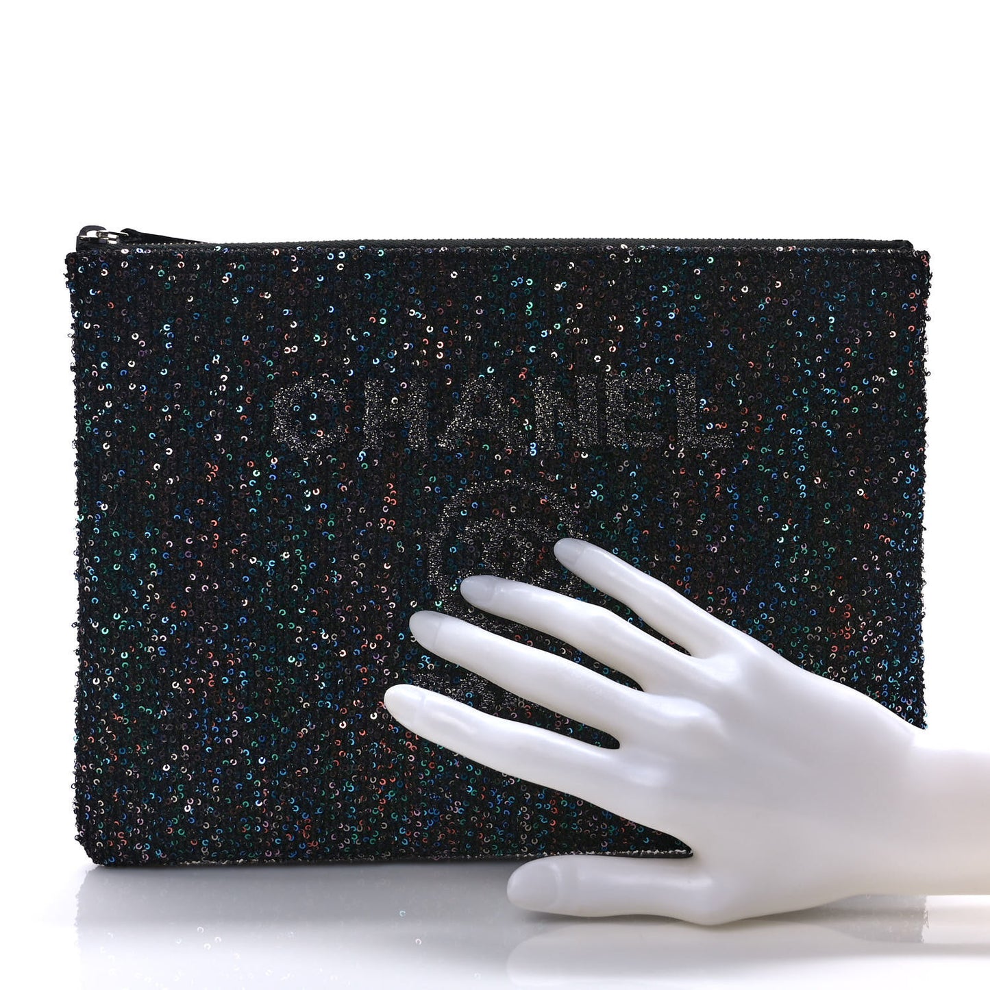 Canvas Sequin Medium Deauville Cosmetic Pouch Black