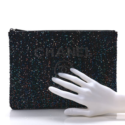 Chanel Canvas Sequin Medium Deauville Cosmetic Pouch Black 2 of 7