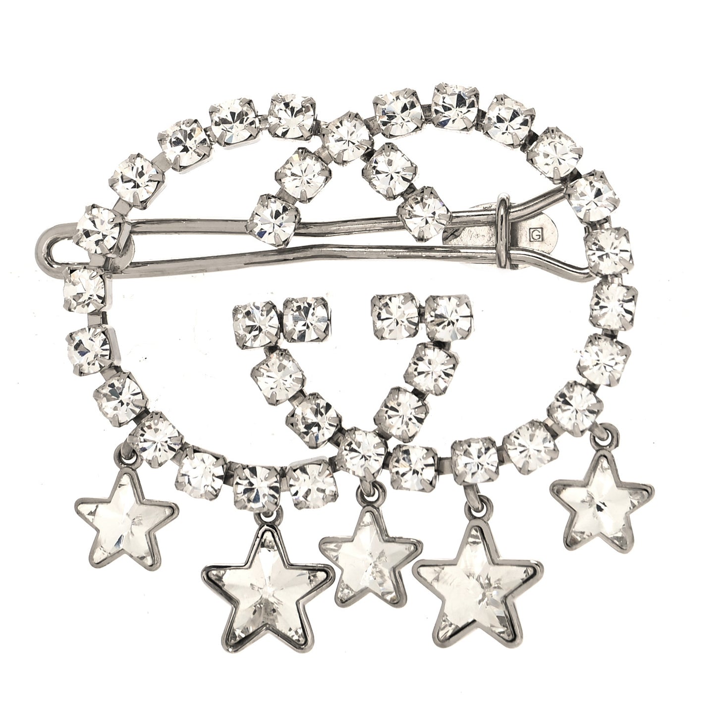 Crystal Interlocking G Star Hair Clip Silver