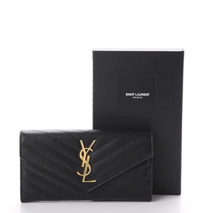 Saint Laurent Grain De Poudre Matelasse Chevron Monogram Flap Wallet Black 9 of 9