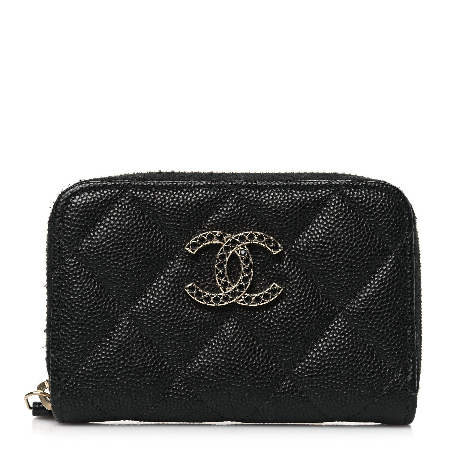 Chanel Shiny Caviar Quilted Strass CC Zip Coin Purse Black 1 of 8