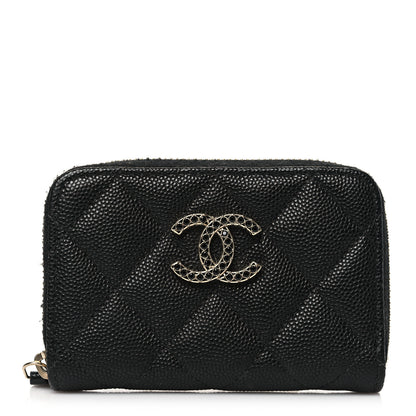 Chanel Shiny Caviar Quilted Strass CC Zip Coin Purse Black 1 of 8