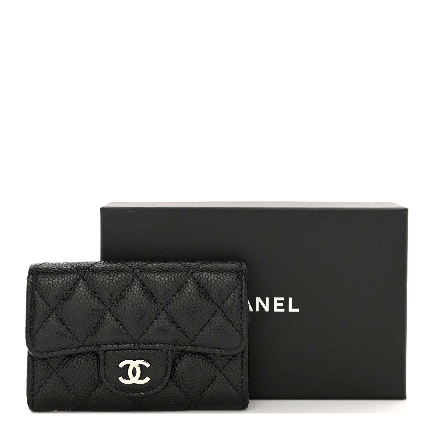 Caviar Quilted Flap Card Holder Black