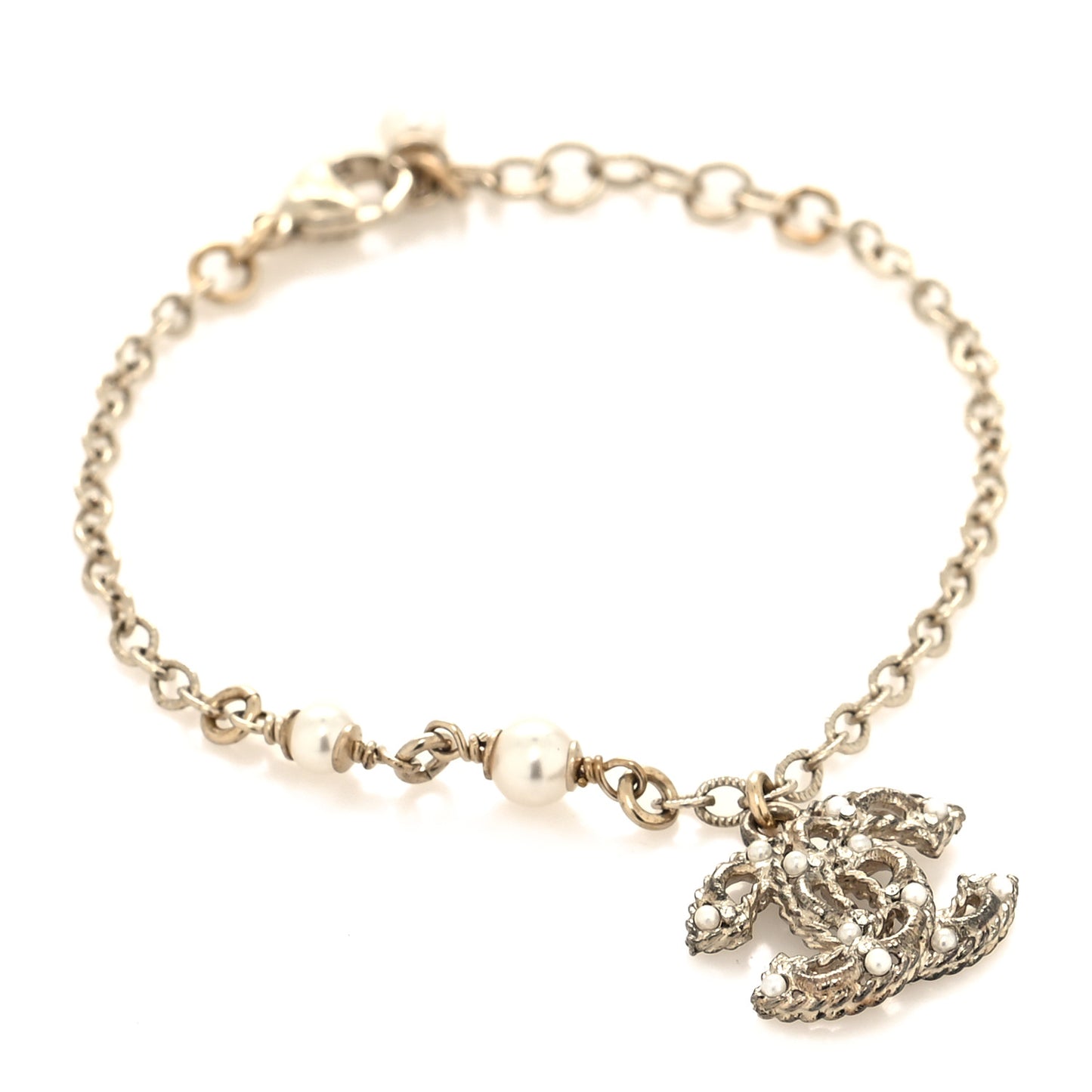 Pearl Crystal CC Bracelet Light Gold