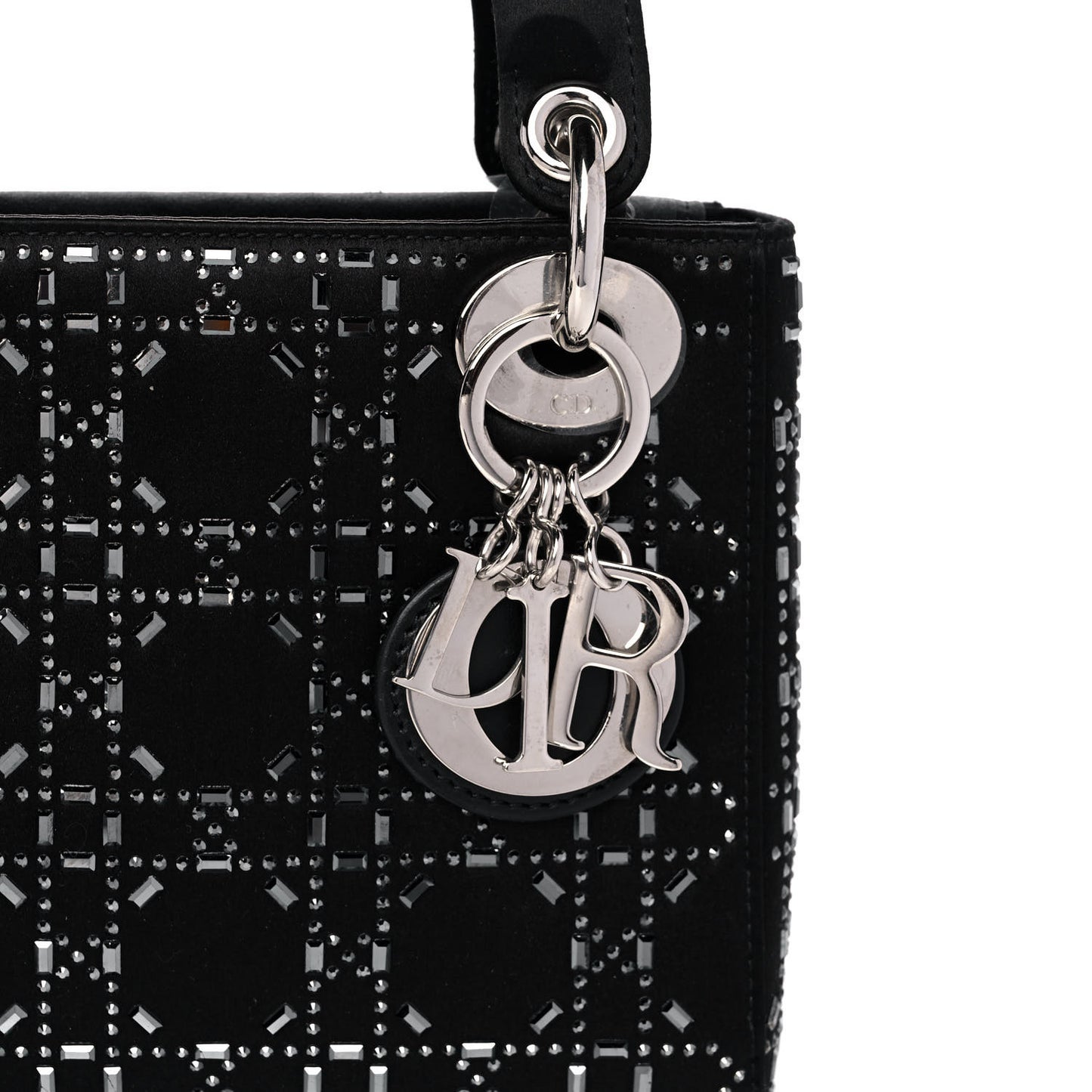 Satin Crystal Cannage Mini Lady Dior Black