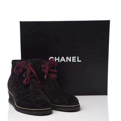 Chanel Suede Calfskin Lace Up Wedge Booties 40.5 Black 9 of 9