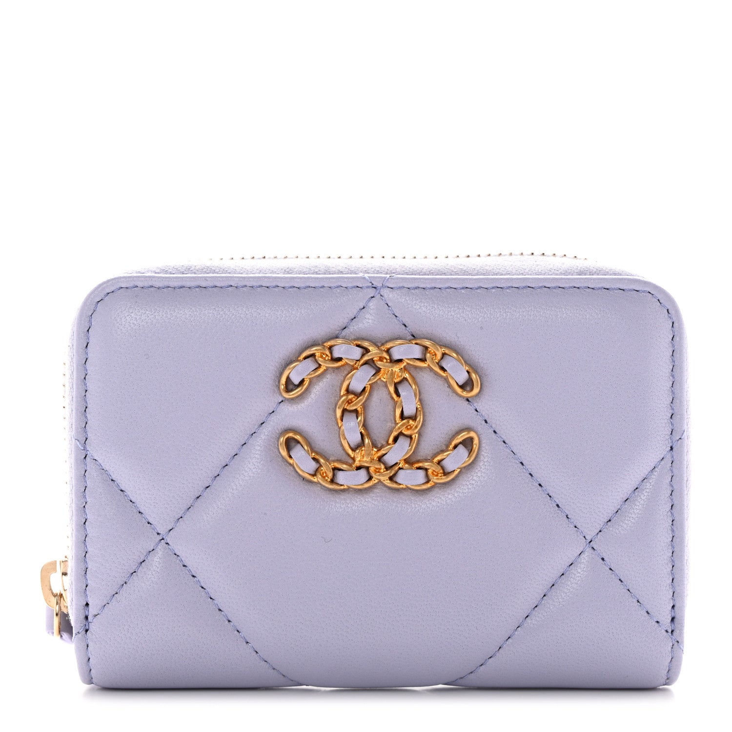 Chanel Lambskin Quilted Chanel 19 Zip Around Coin Purse Wallet Light Purple 1 of 7