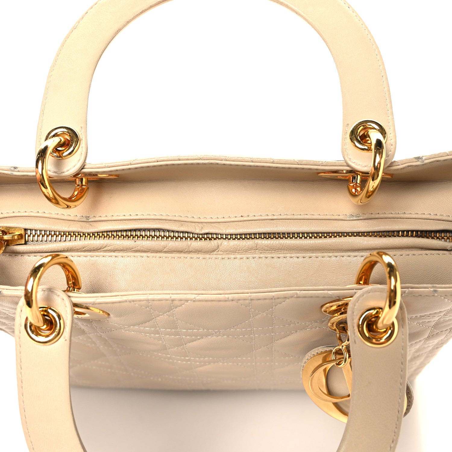 Christian Dior Lambskin Cannage Medium Lady Dior Light Beige 13 of 16