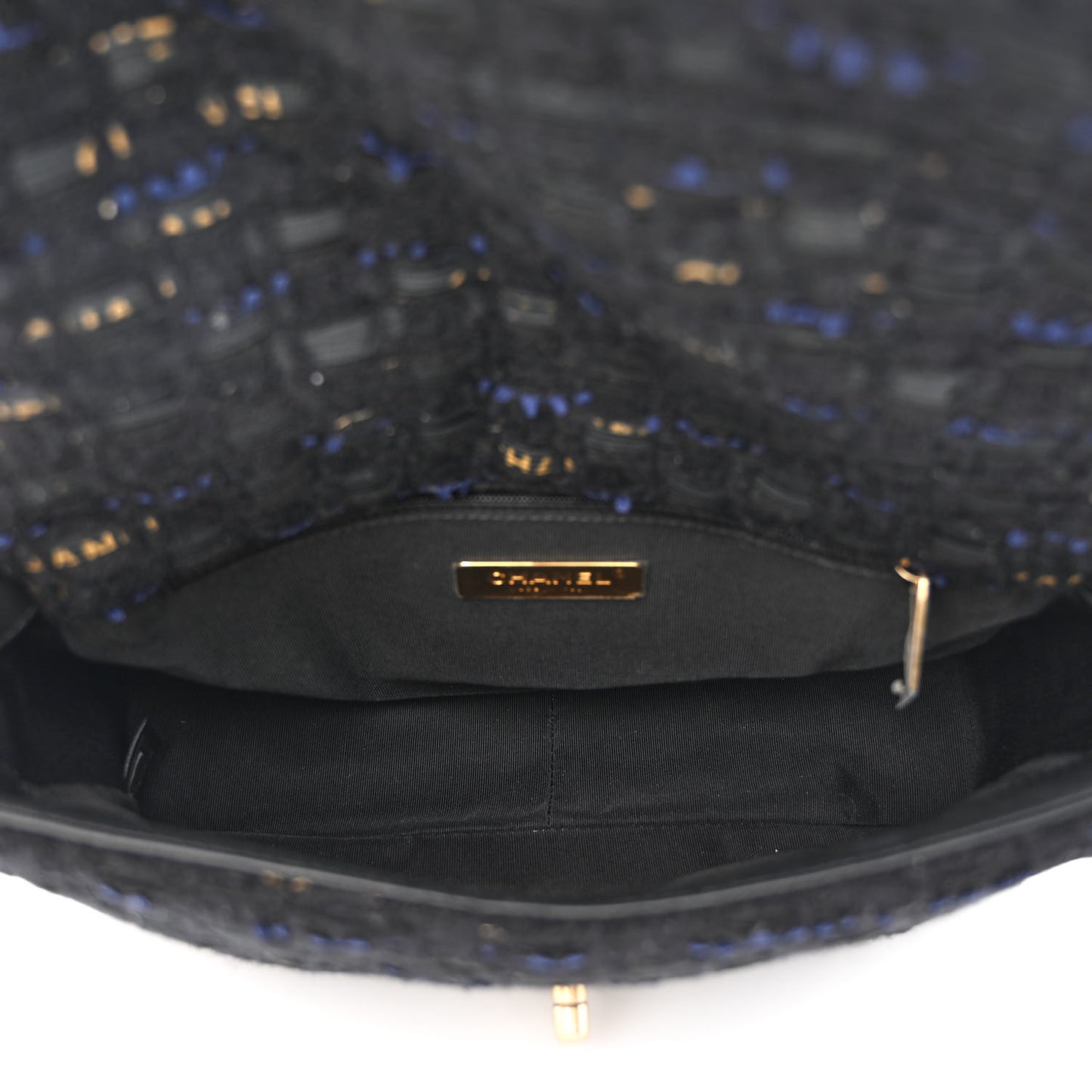 Tweed Quilted Medium Chanel 19 Flap Black Navy Gold