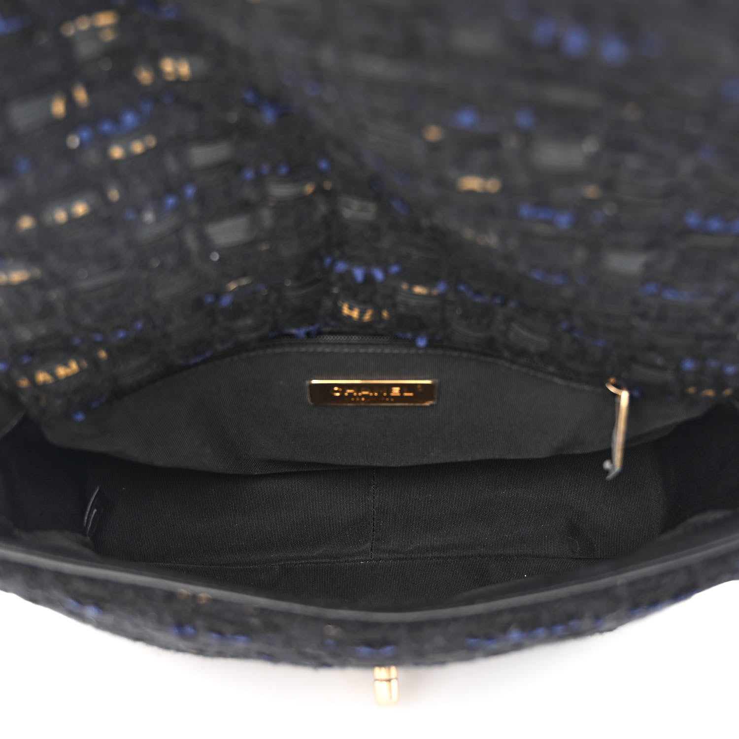 Chanel Tweed Quilted Medium Chanel 19 Flap Black Navy Gold 5 of 11