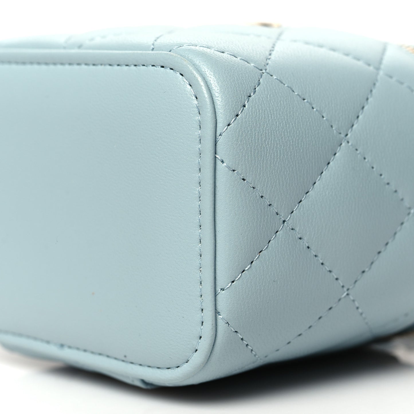 Lambskin Quilted Top Handle Mini Vanity Case With Chain Light Blue