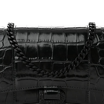 Balenciaga Shiny Calfskin Monochrome Crocodile Embossed Hourglass Chain Bag Black 7 of 9