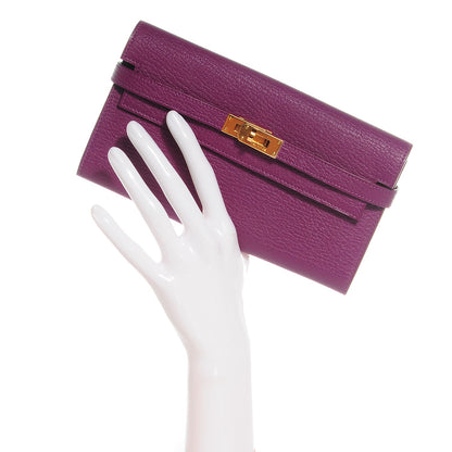 Hermes Chevre Mysore Kelly Longue Wallet Anemone 2 of 11