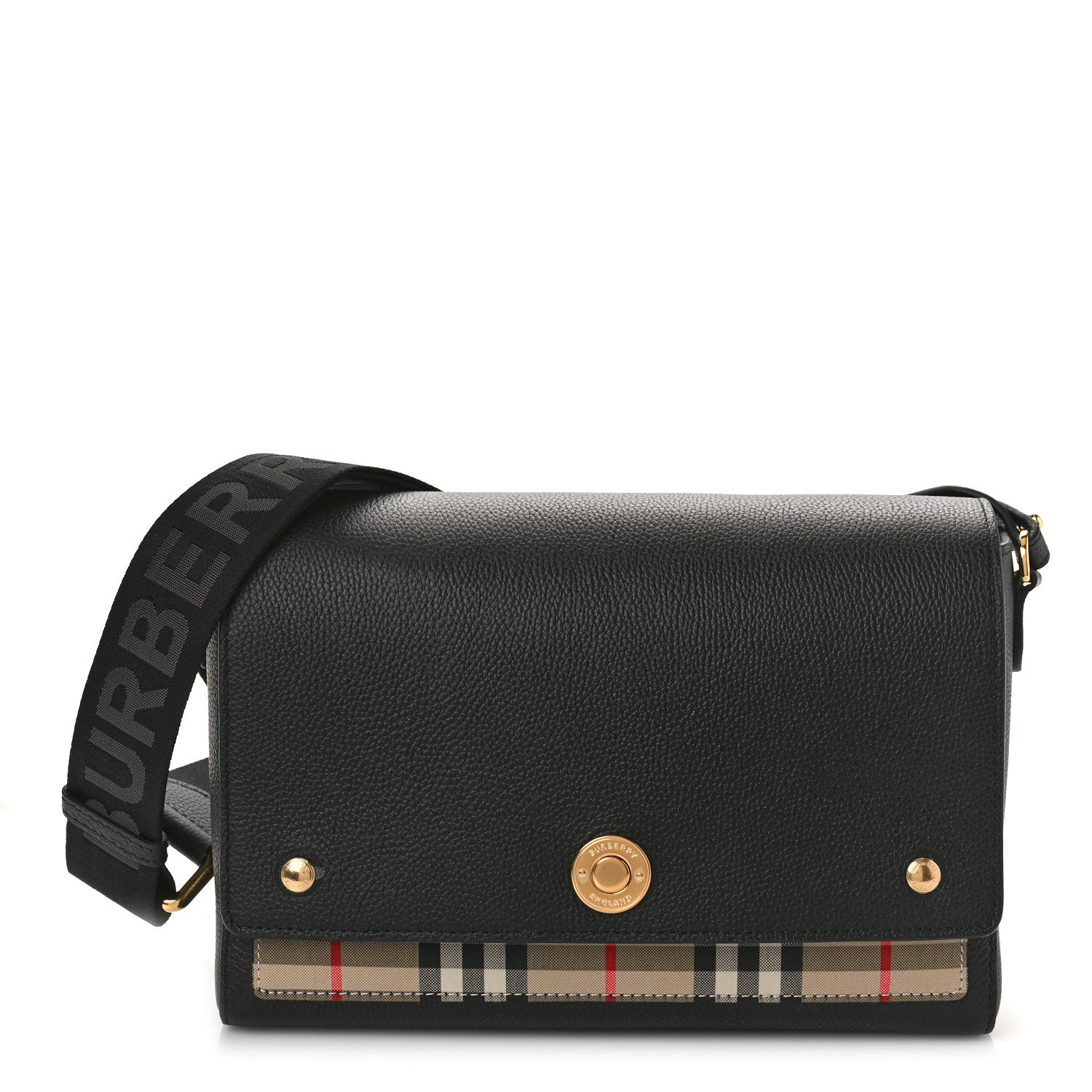 Burberry Grainy Calfskin Vintage Check Note Crossbody Bag Black 1 of 8