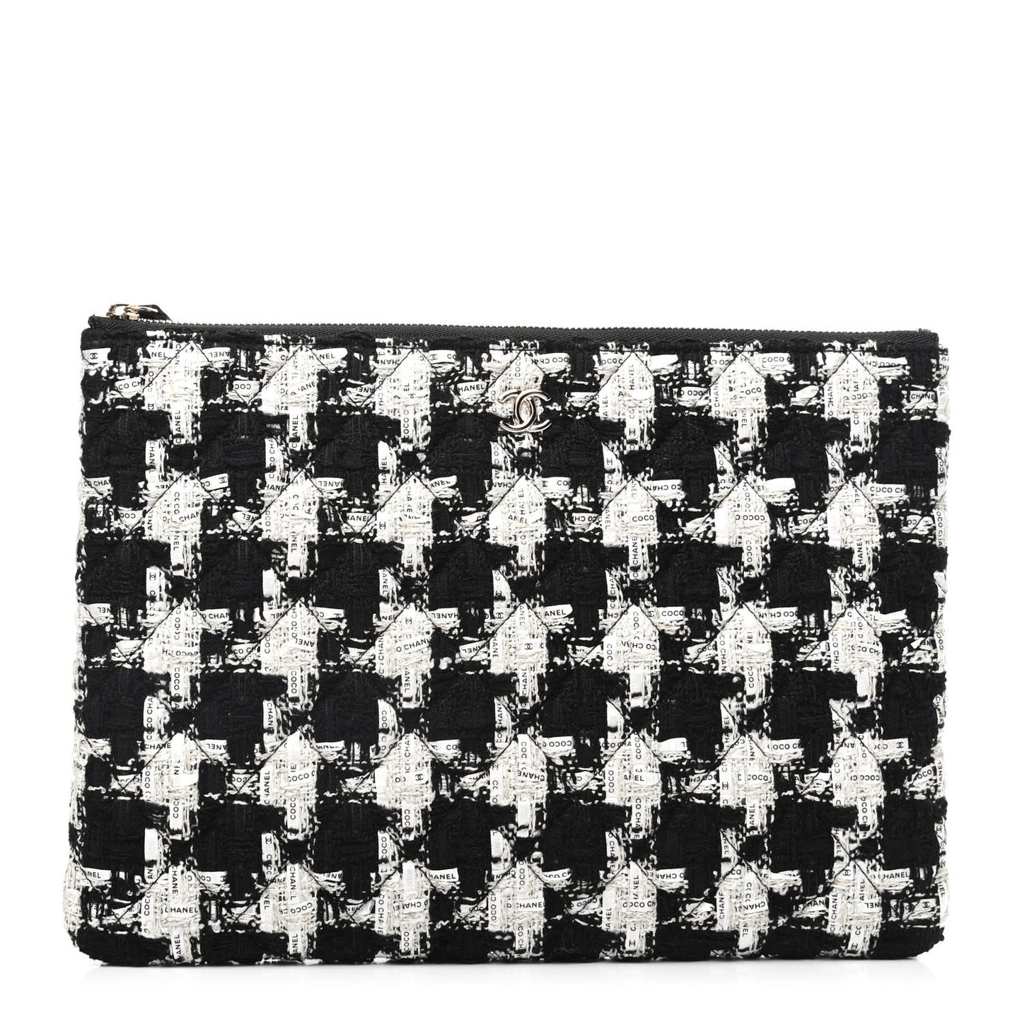 Tweed Quilted Medium Cosmetic Pouch Black Ecru White