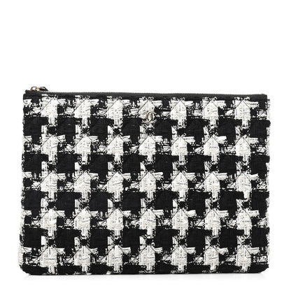 Chanel Tweed Quilted Medium Cosmetic Pouch Black Ecru White 1 of 8