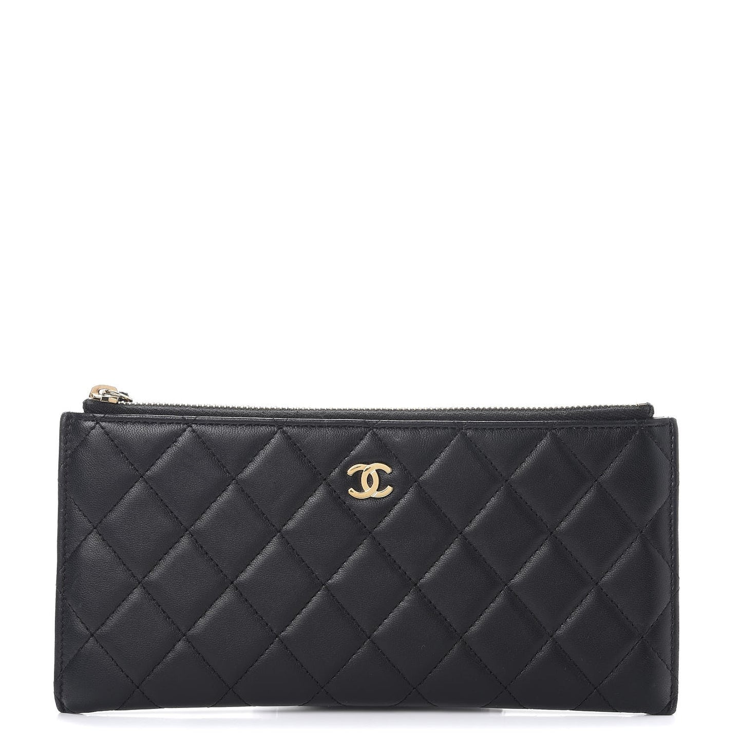 Lambskin Quilted Zip Pouch Black