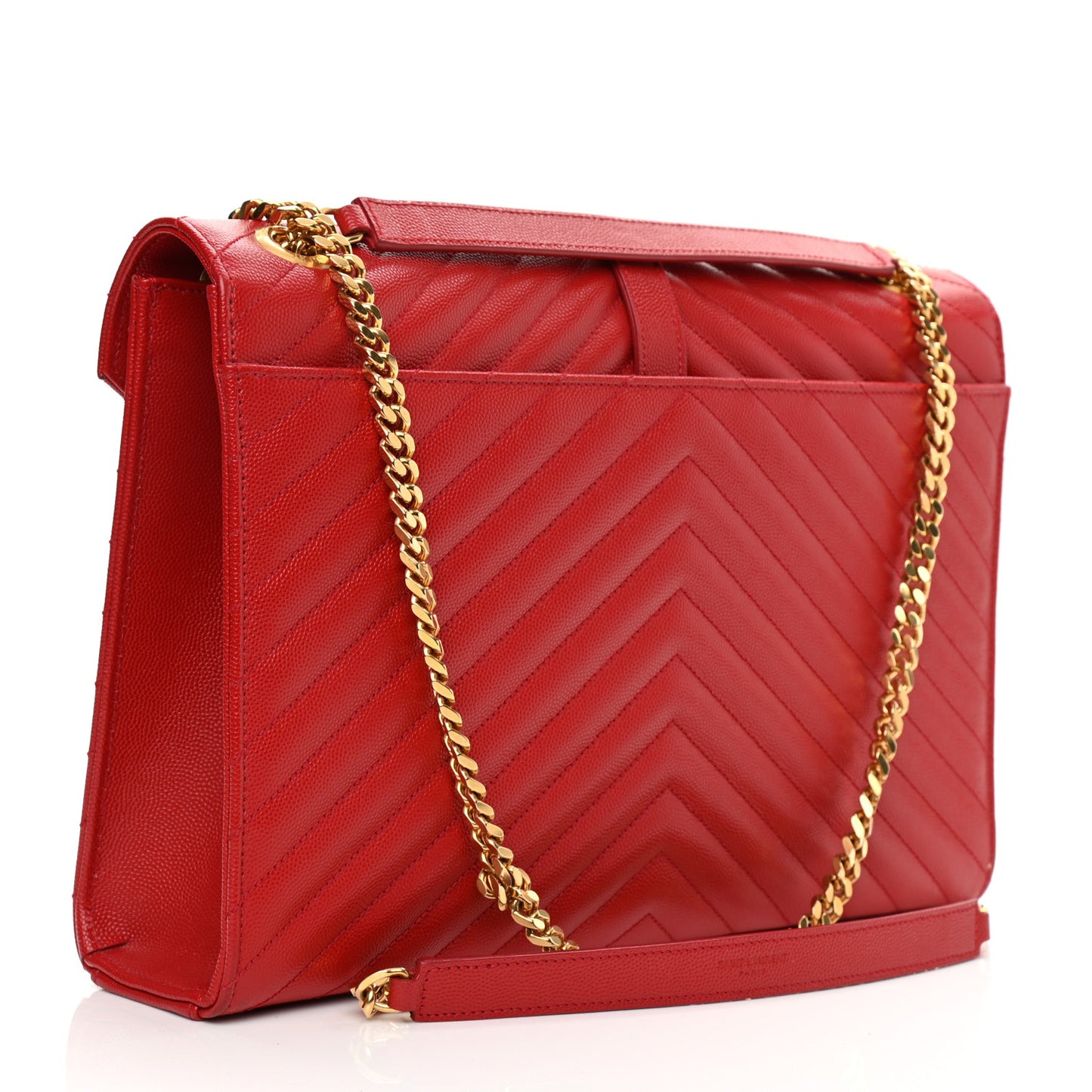 Grain De Poudre Matelasse Chevron Large Monogram Satchel Lipstick Red
