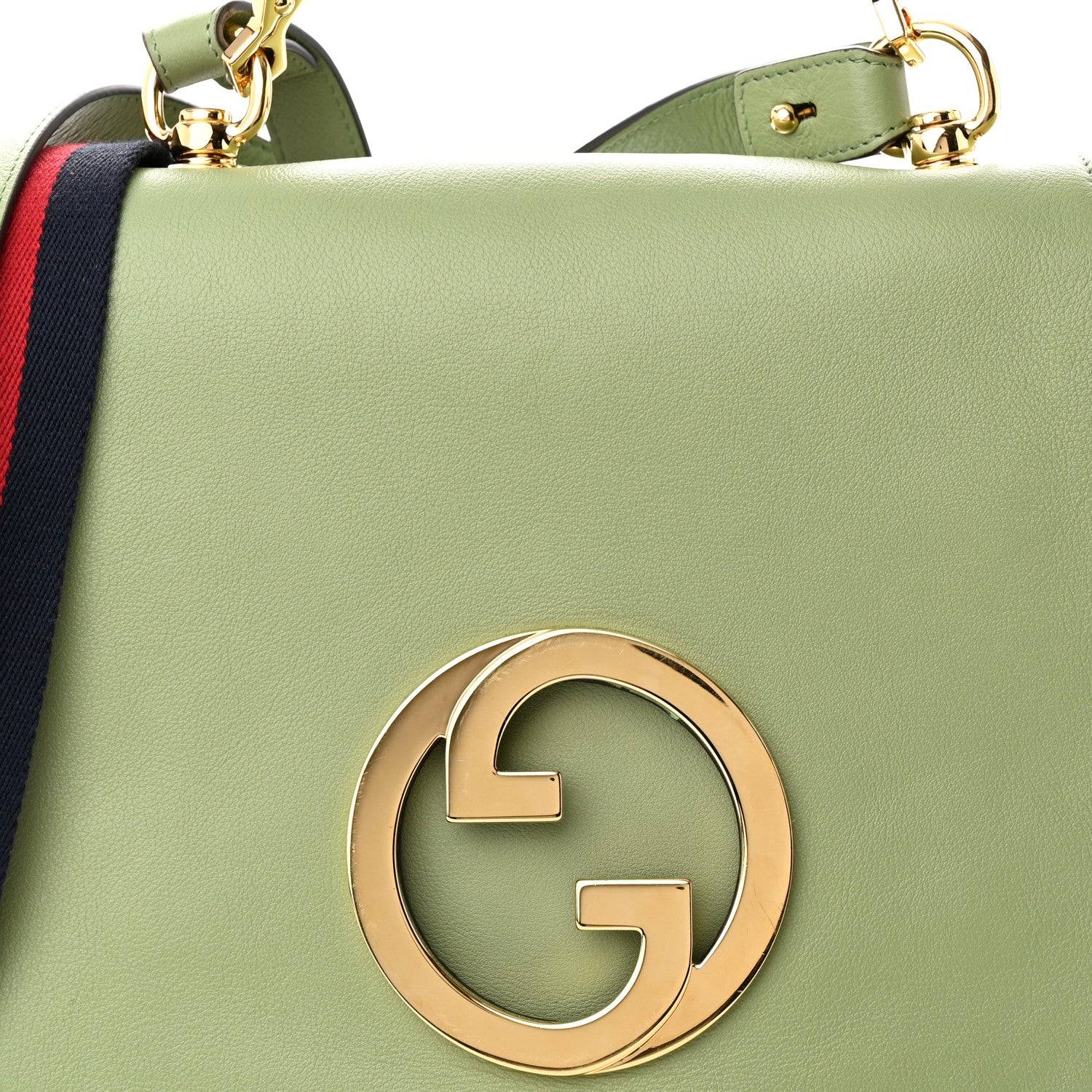 Gucci Roxy Calfskin Web Medium Blondie Top Handle Shoulder Flap Bag Salamander Green 7 of 9