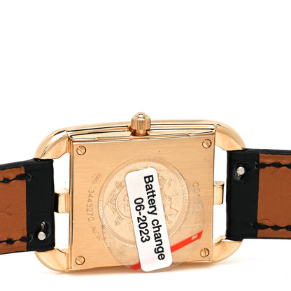 Hermes 18K Yellow Gold Alligator Diamond Bezel Mother of Pearl 23mm Cape Cod Quartz Watch Noir 4 of 5