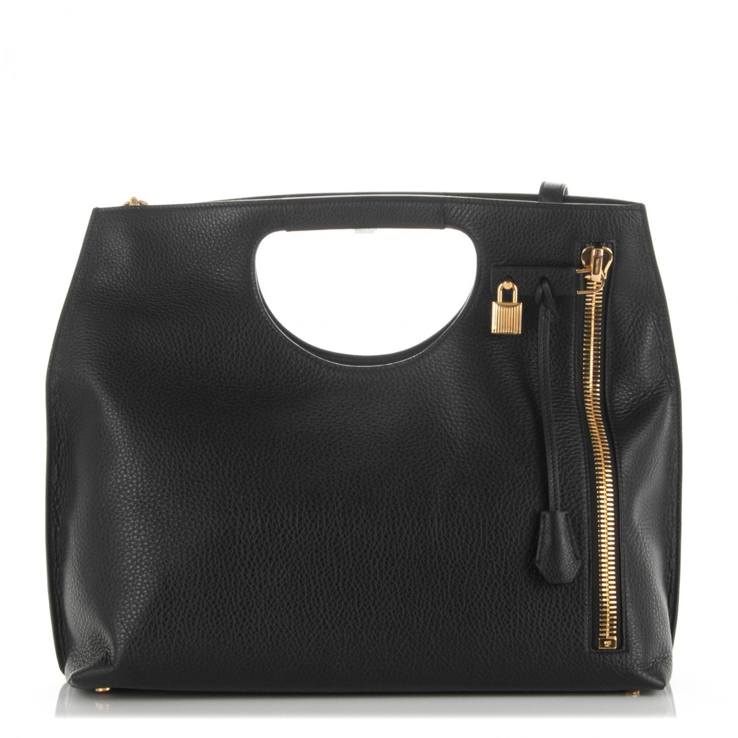 Grained Calfskin Alix Padlock Zip Tote Black