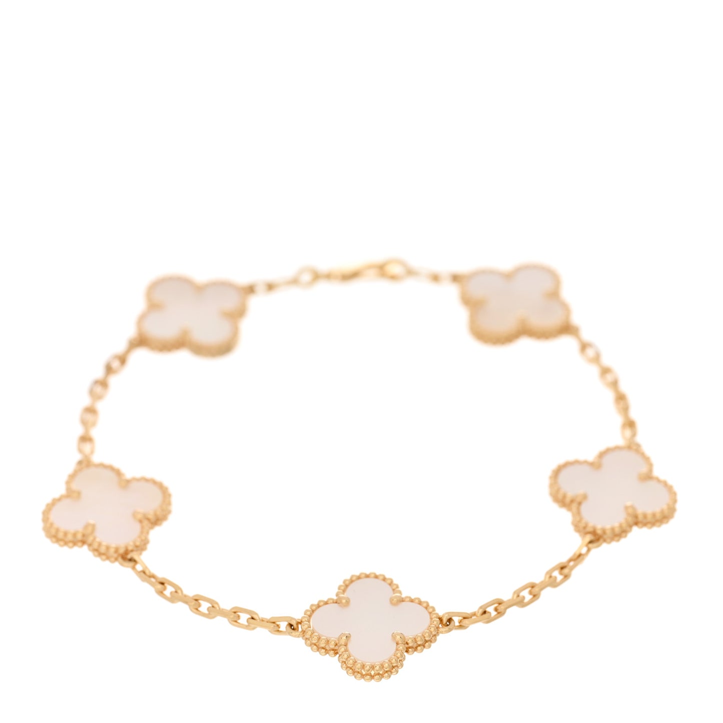 18K Yellow Gold Mother of Pearl 5 Motifs Vintage Alhambra Bracelet