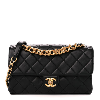 Chanel Lambskin Quilted Chaine Lettre Flap Black 1 of 11