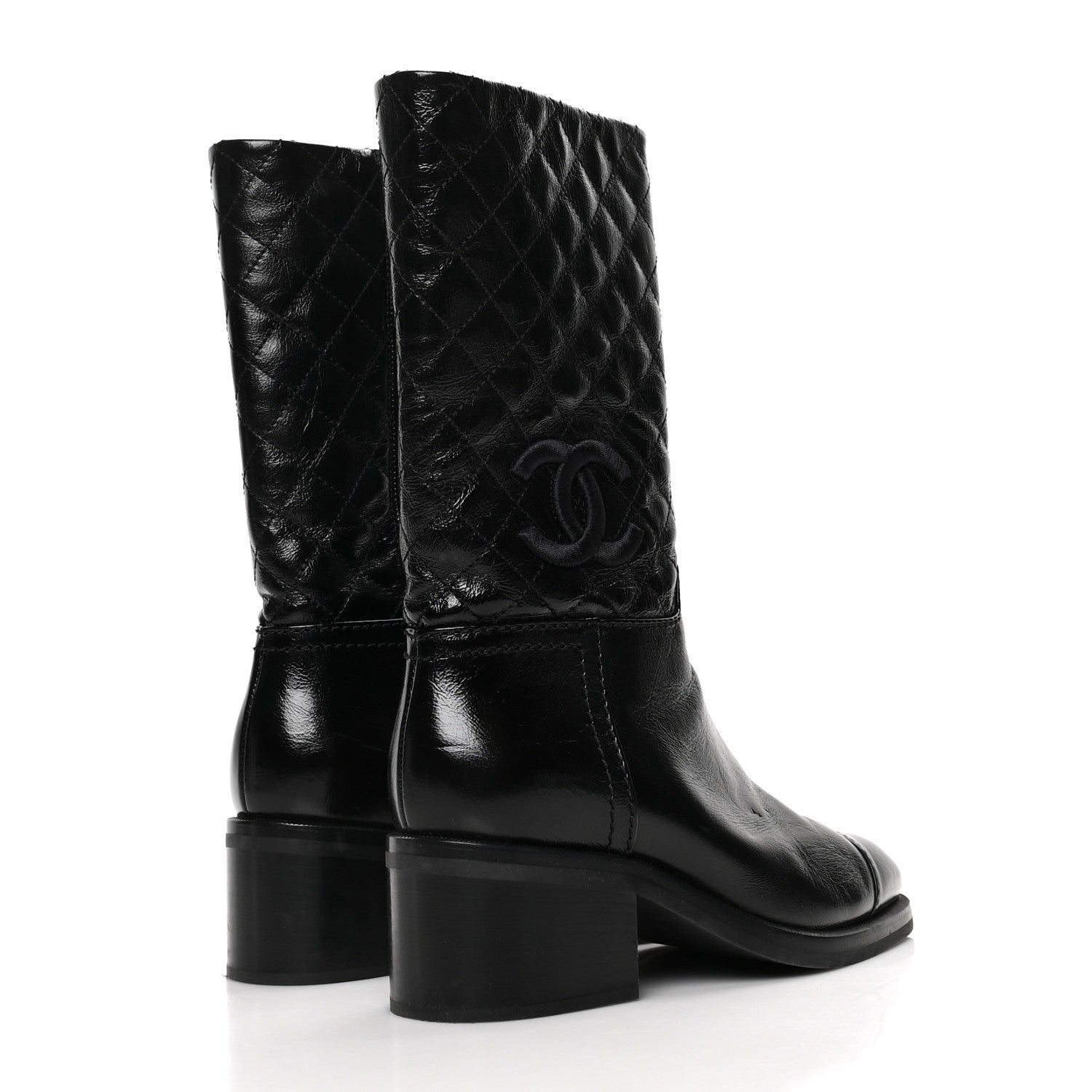 Chanel Shiny Crumpled Calfskin Quilted CC High Boots 37.5 Black 4 of 7