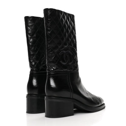Chanel Shiny Crumpled Calfskin Quilted CC High Boots 37.5 Black 4 of 7