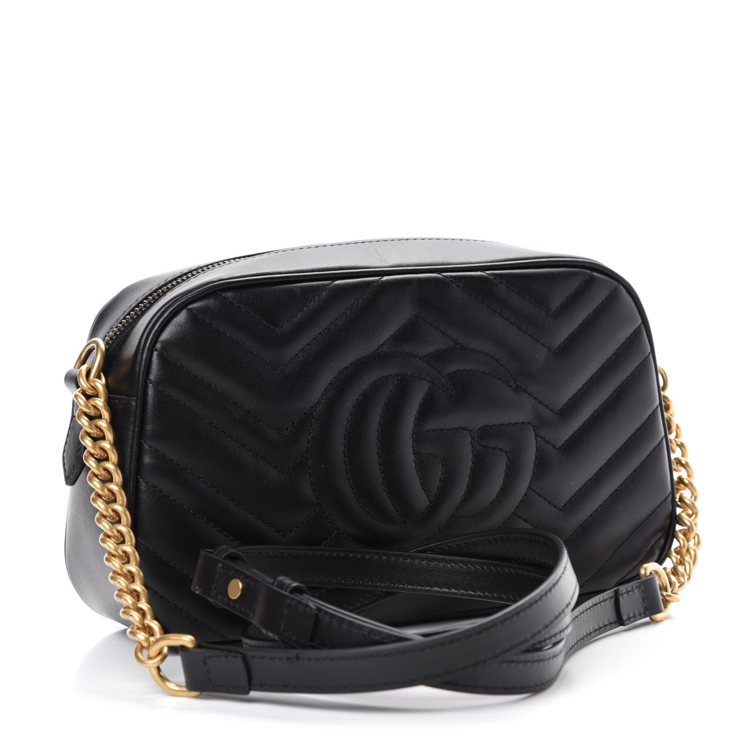 Gucci Calfskin Matelasse Small GG Marmont Chain Shoulder Bag Black 3 of 10