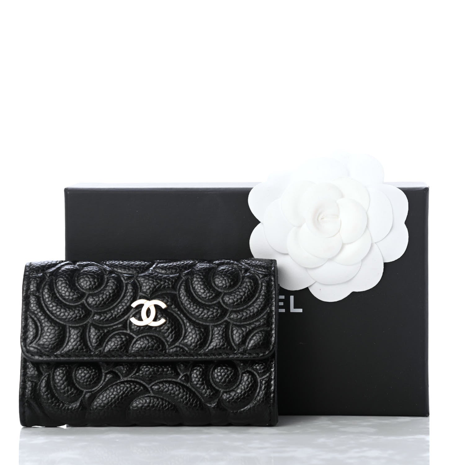 Chanel Caviar Camellia Embossed Card Holder Wallet Black 9 of 9