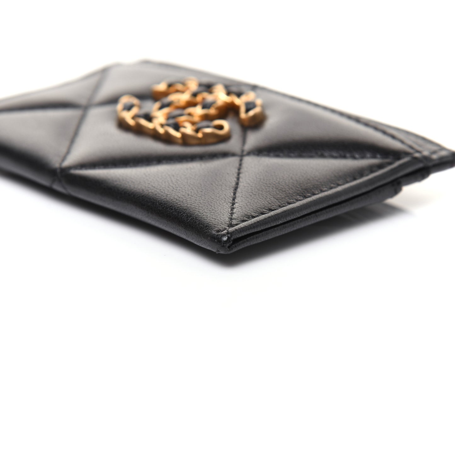 Lambskin Quilted Chanel 19 Card Holder Black