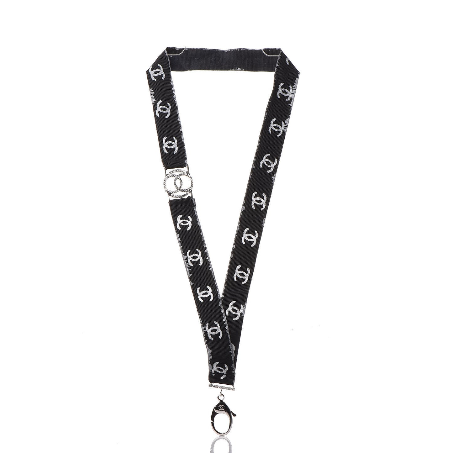 Crystal CC Lanyard Necklace Black Silver