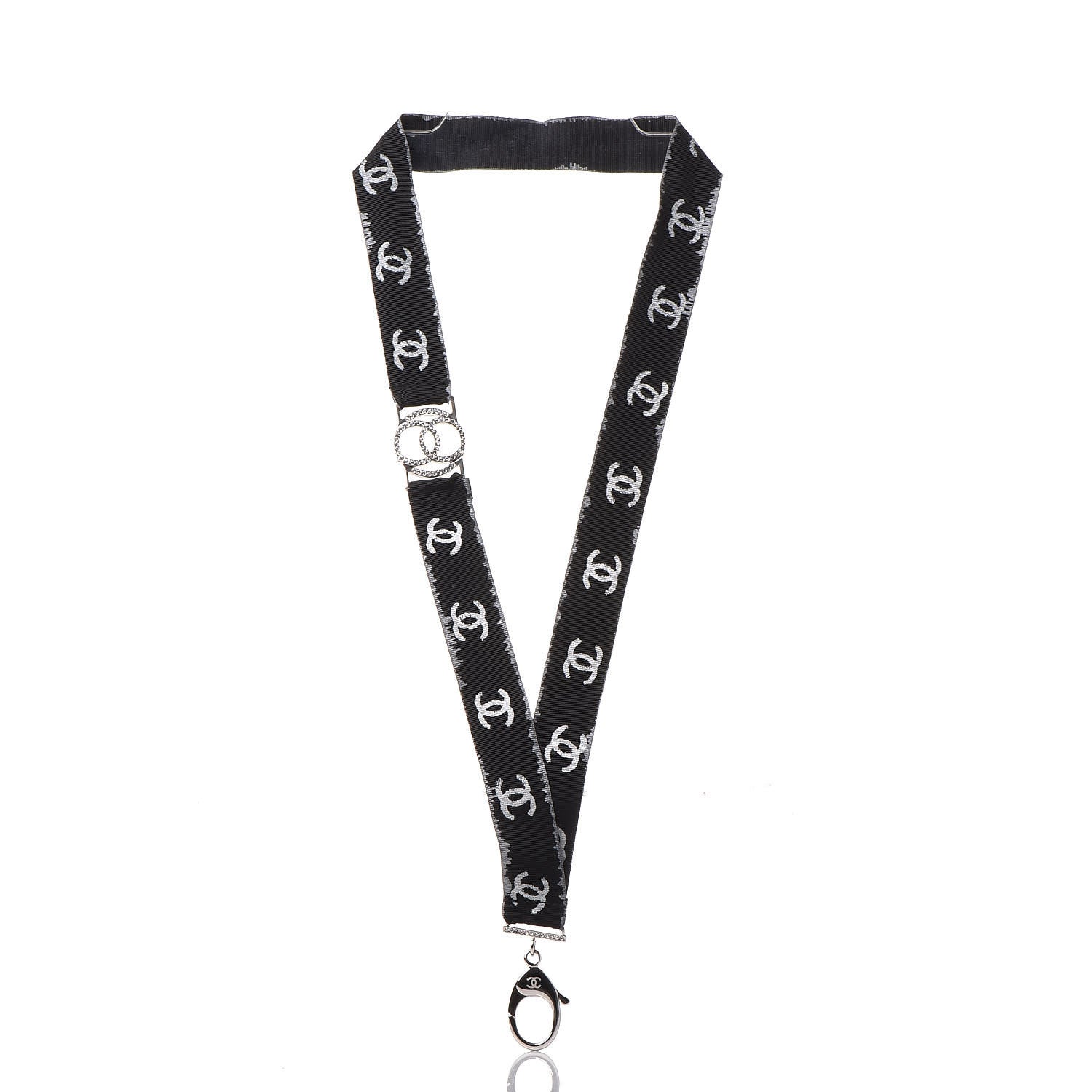 Chanel Crystal CC Lanyard Necklace Black Silver 3 of 6