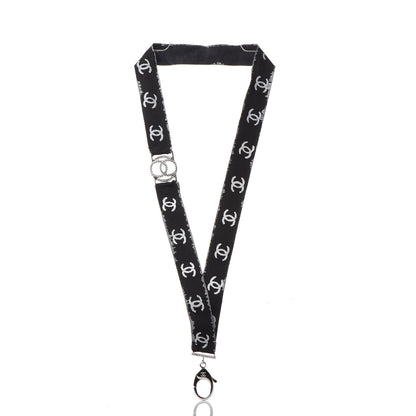 Chanel Crystal CC Lanyard Necklace Black Silver 3 of 6