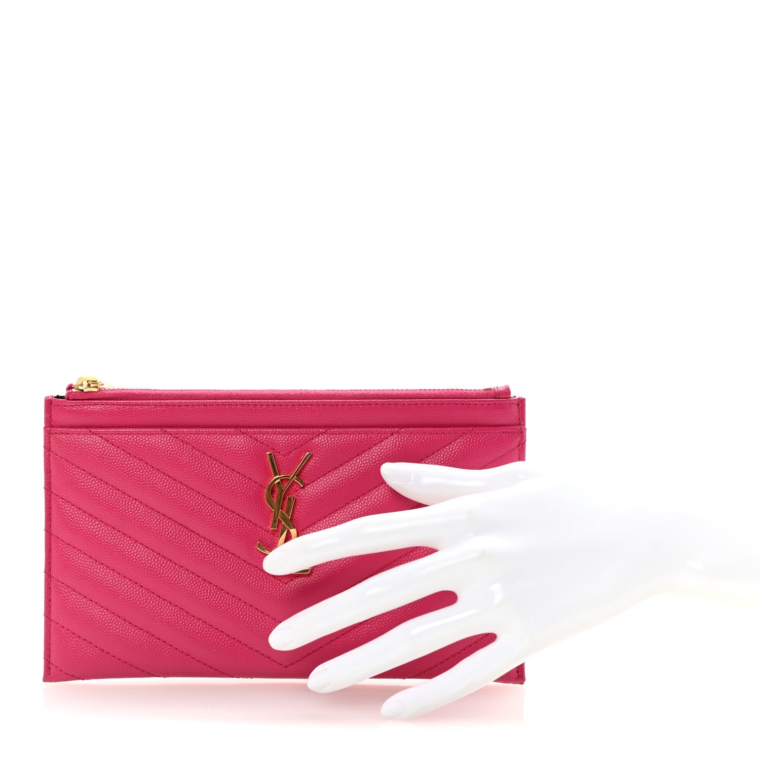 Saint Laurent Grain De Poudre Chevron Monogram Bill Pouch Fresh Fuxia 2 of 7