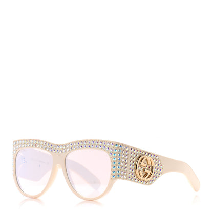 Gucci Acetate Crystal Oversize Hollywood Forever Sunglasses GG0144S Ivory 1 of 10