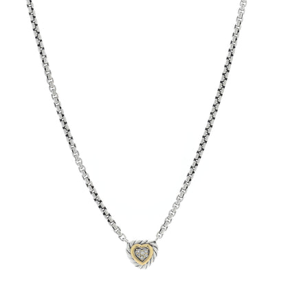 David Yurman Sterling Silver 18K Yellow Gold Diamond Pave Cable Heart Pendant Necklace 1 of 5