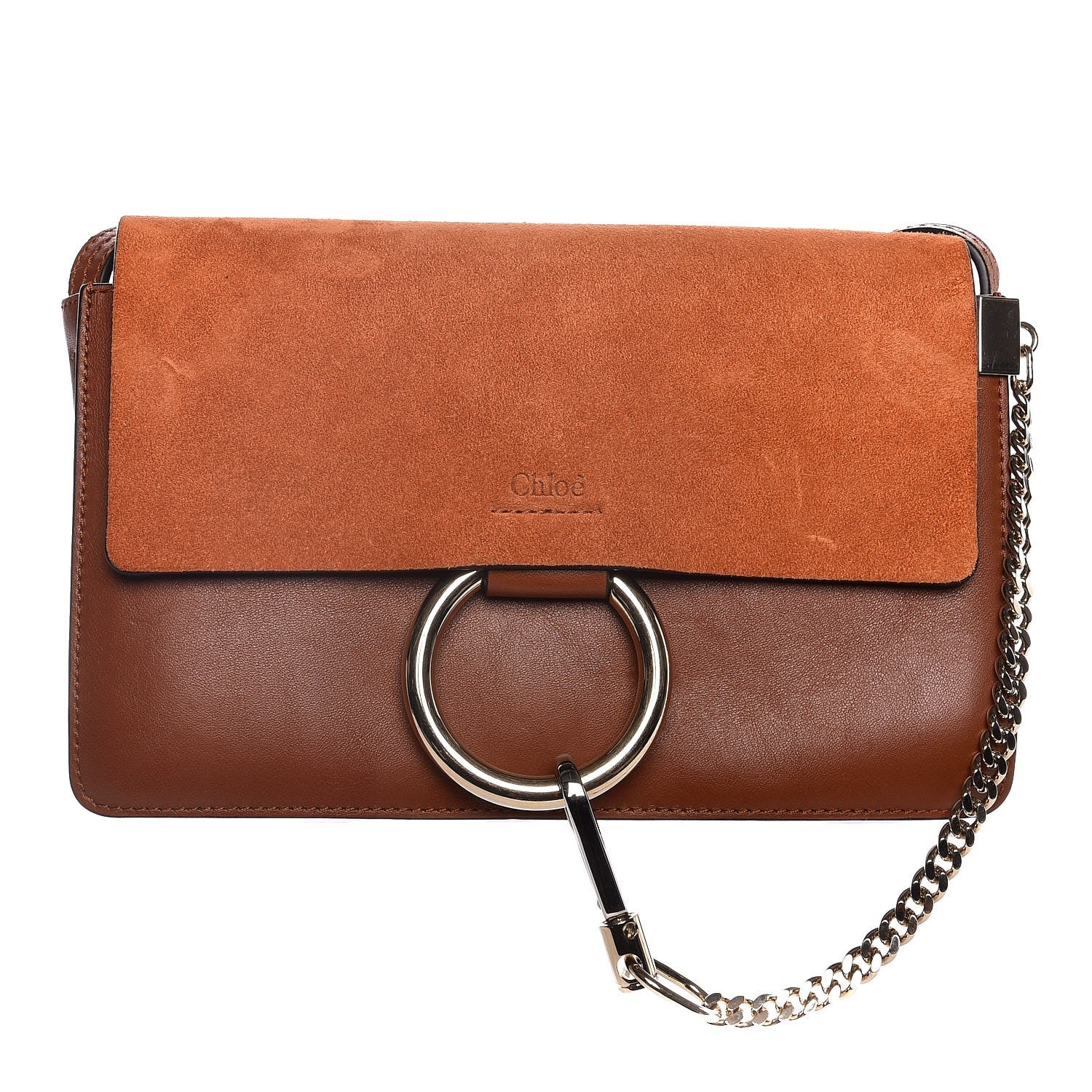 Chloe Suede Calfskin Small Faye Shoulder Bag Tobacco 1 of 7