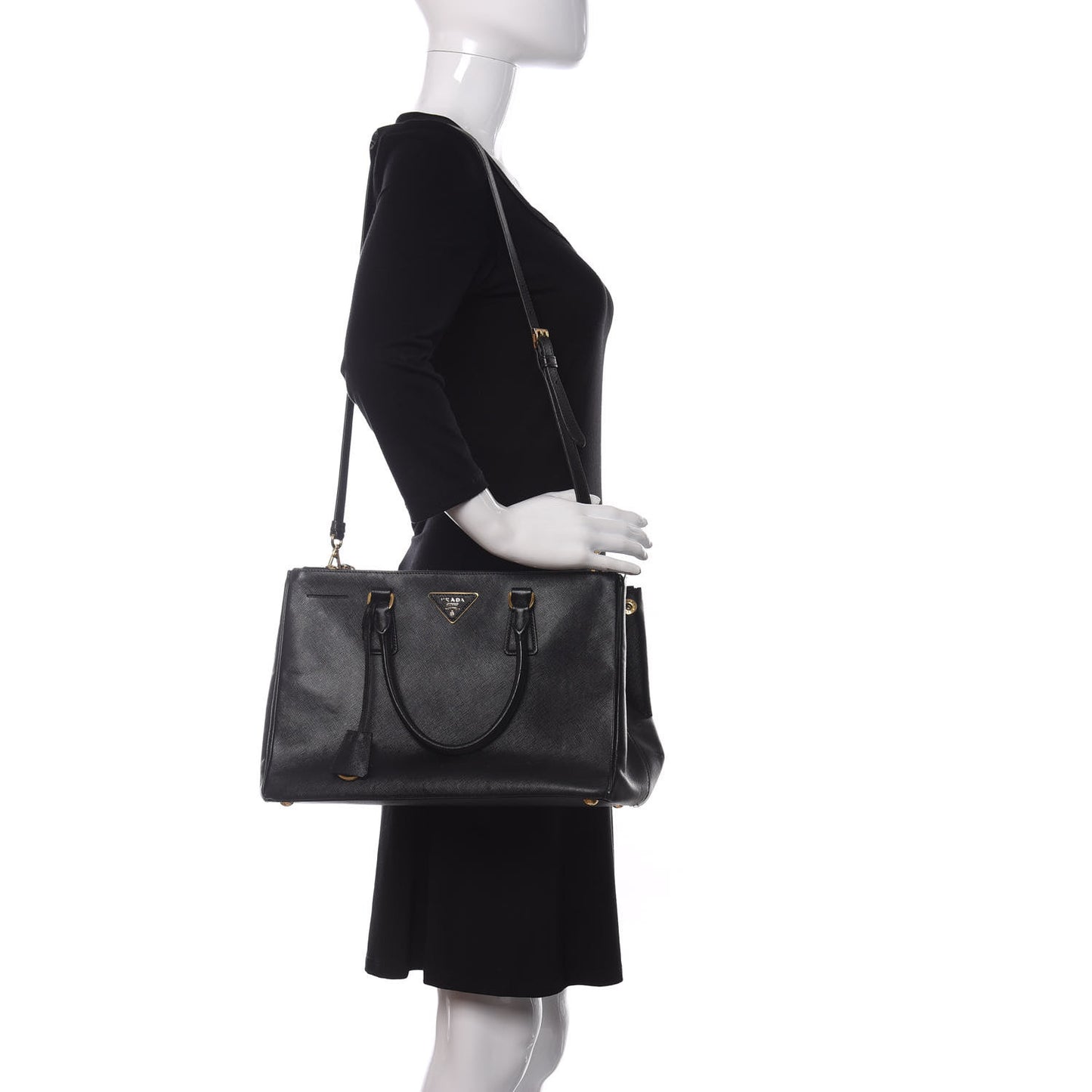 Saffiano Large Galleria Double Zip Tote Black
